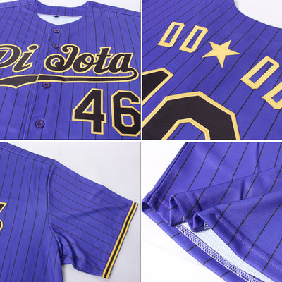 Custom Purple Black Pinstripe Black-Gold Authentic Baseball Jersey - Owls Matrix LTD