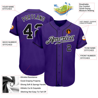 Custom Purple Black-White Authentic Baseball Jersey - Owls Matrix LTD