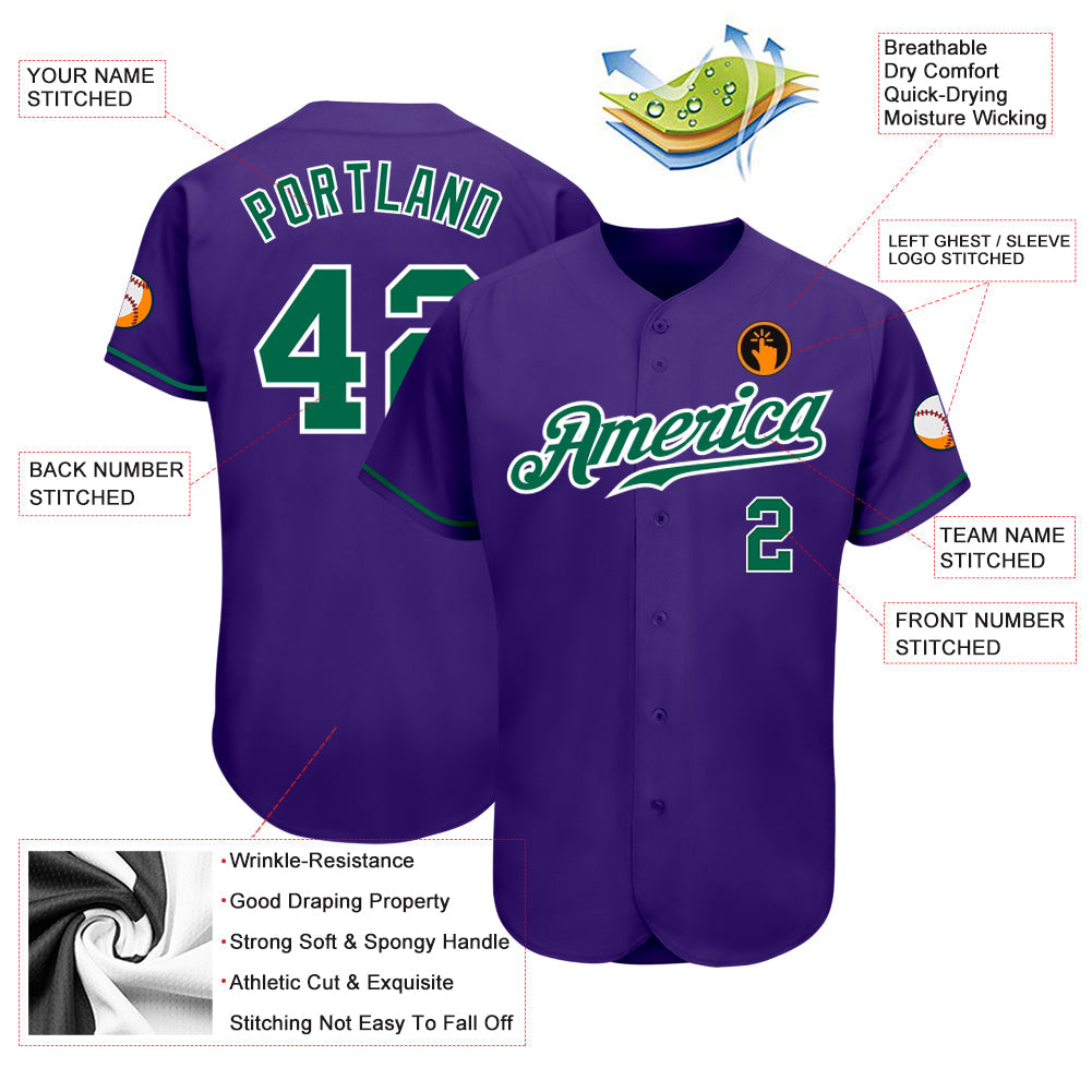 Custom Purple Kelly Green-White Authentic Baseball Jersey - Owls Matrix LTD