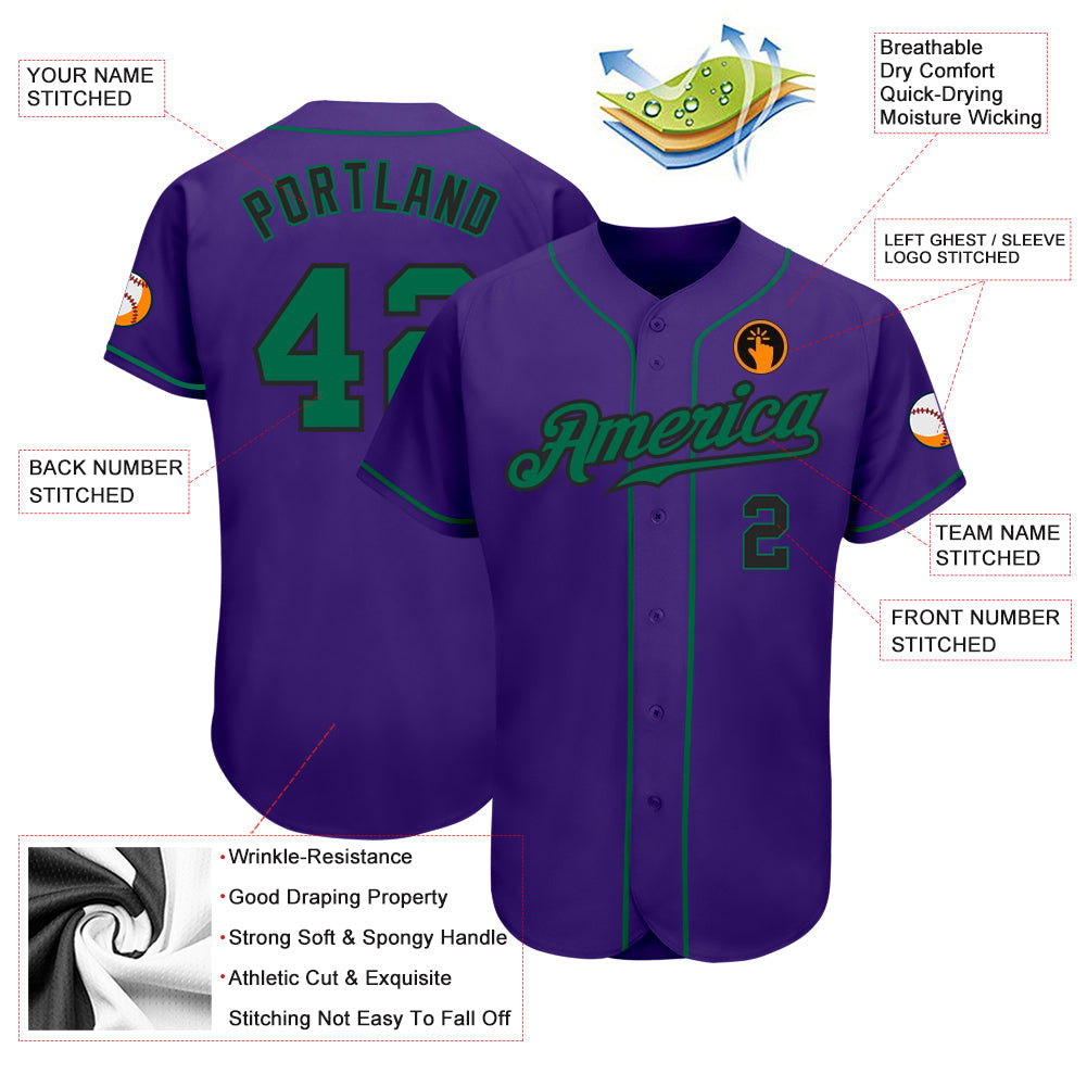 Custom Purple Kelly Green-Black Authentic Baseball Jersey - Owls Matrix LTD