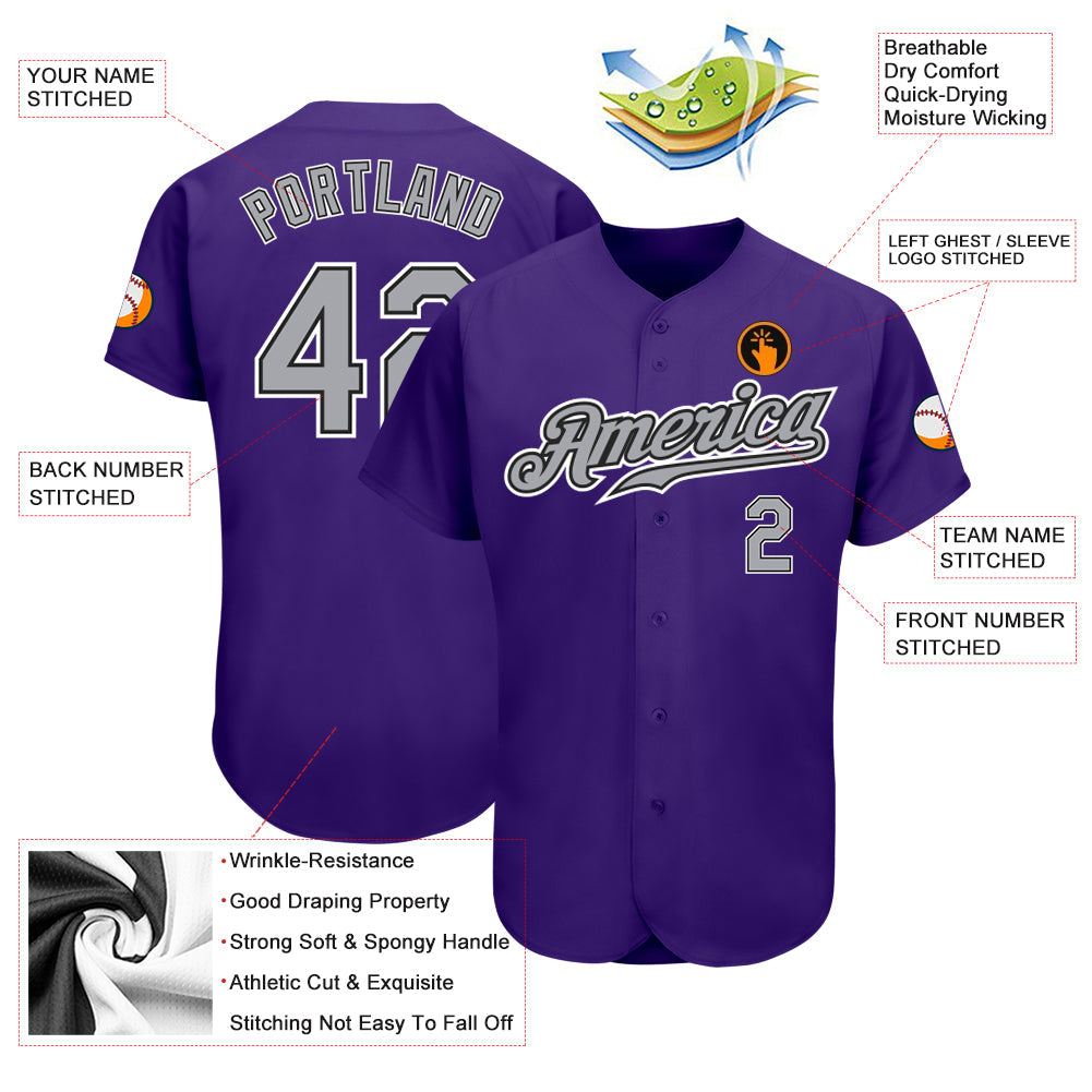 Custom Purple Gray-Black Authentic Baseball Jersey - Owls Matrix LTD