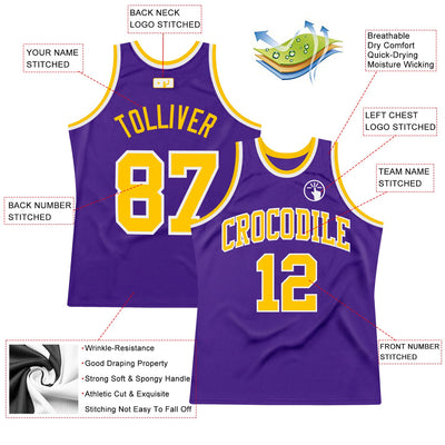 Custom Purple Gold-White Authentic Throwback Basketball Jersey