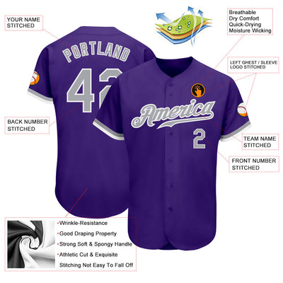 Custom Purple Gray-White Authentic Baseball Jersey - Owls Matrix LTD