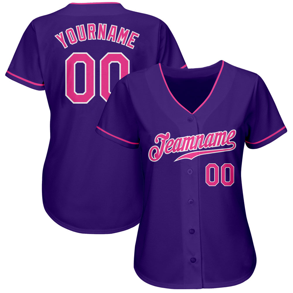 Custom Purple Pink-White Authentic Baseball Jersey - Owls Matrix LTD