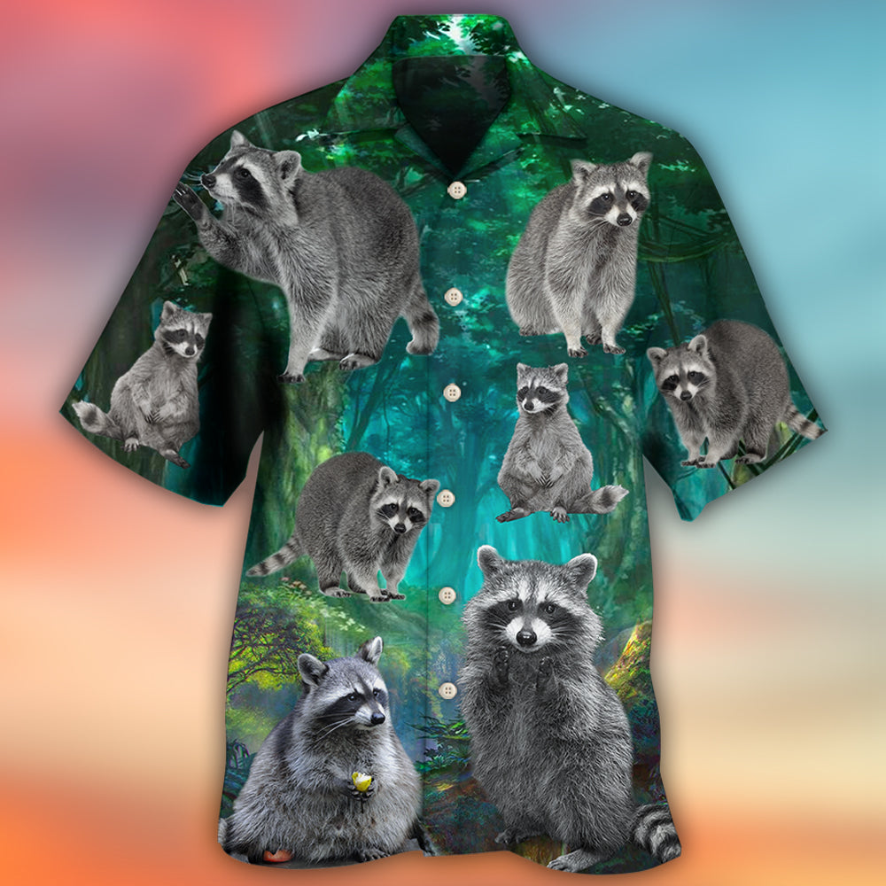 Raccoon Style With Green - Hawaiian Shirt - Owls Matrix LTD