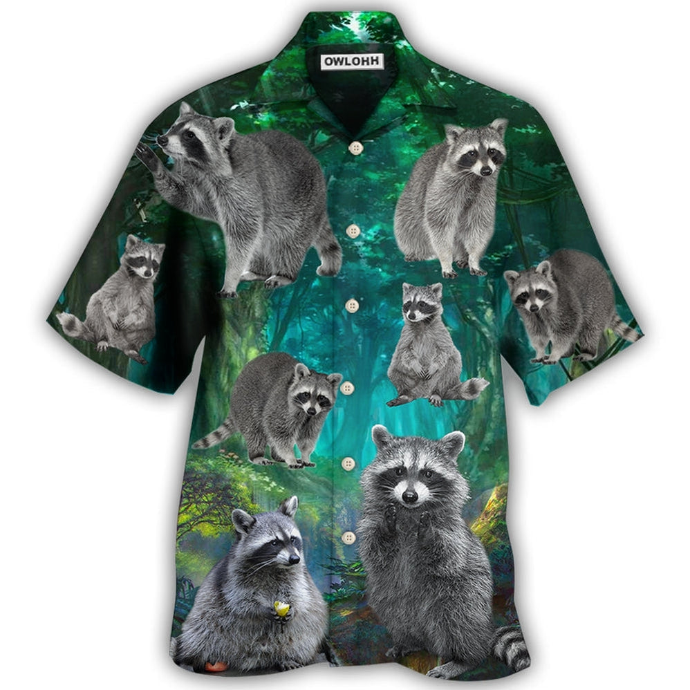 Hawaiian Shirt / Adults / S Raccoon Style With Green - Hawaiian Shirt - Owls Matrix LTD
