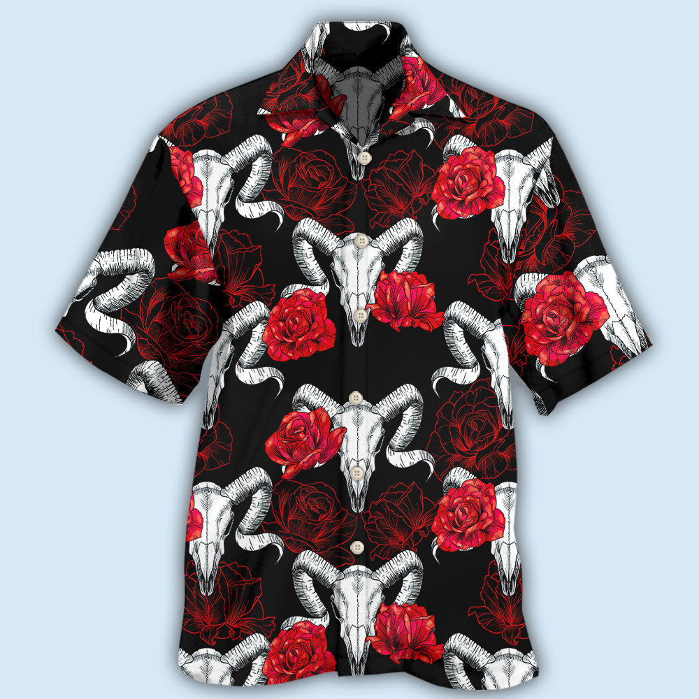 Skull Rose And Ram Skull - Hawaiian Shirt - Owls Matrix LTD