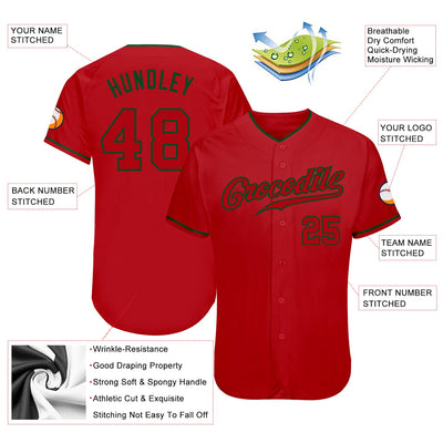 Custom Red Red-Green Authentic Baseball Jersey - Owls Matrix LTD