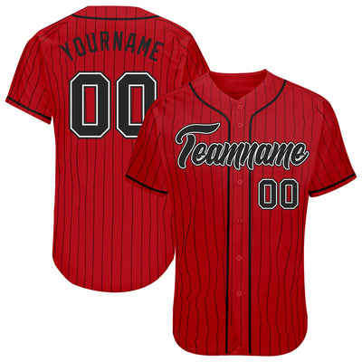 Custom Red Black Pinstripe Black-White Authentic Baseball Jersey - Owls Matrix LTD