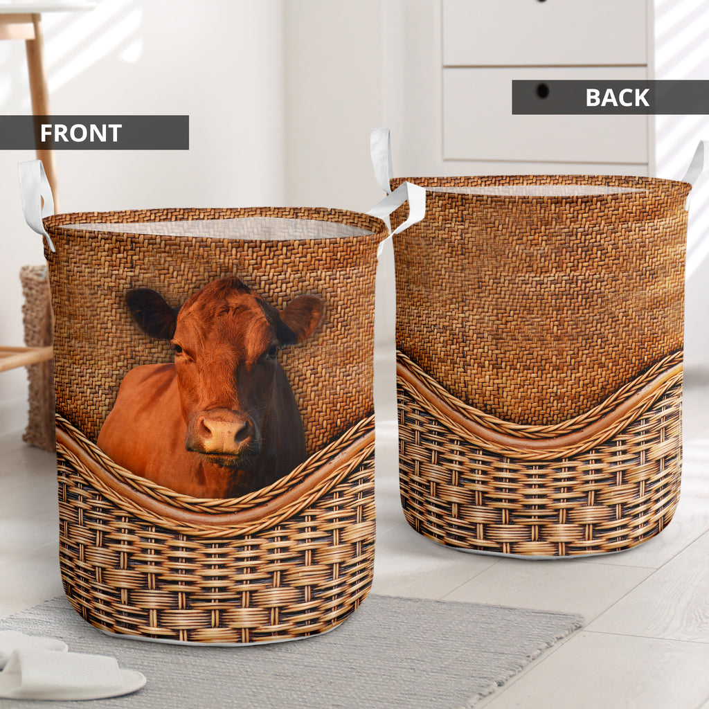 Cow Lover Red Angus Cow Rattan Teaxture - Laundry Basket - Owls Matrix LTD