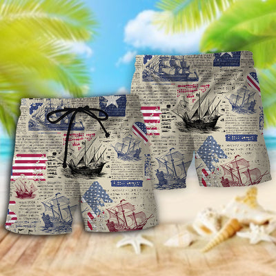 Sailing US Flag Independence Day - Beach Short - Owls Matrix LTD