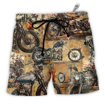 Beach Short / Adults / S Ride And Live Today Motorcycle Vintage - Beach Short - Owls Matrix LTD