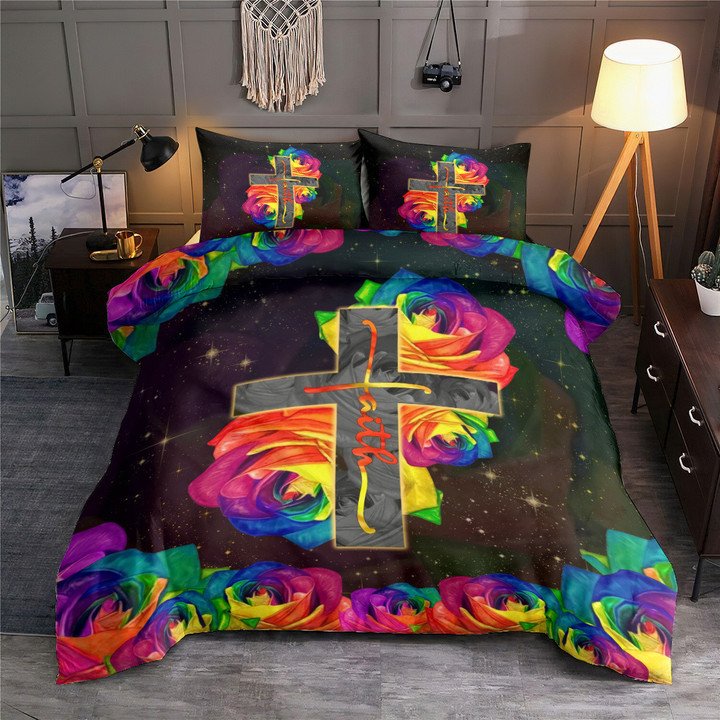 Jesus Lover Rose Cross Rainbow Jesus - Bedding Cover - Owls Matrix LTD