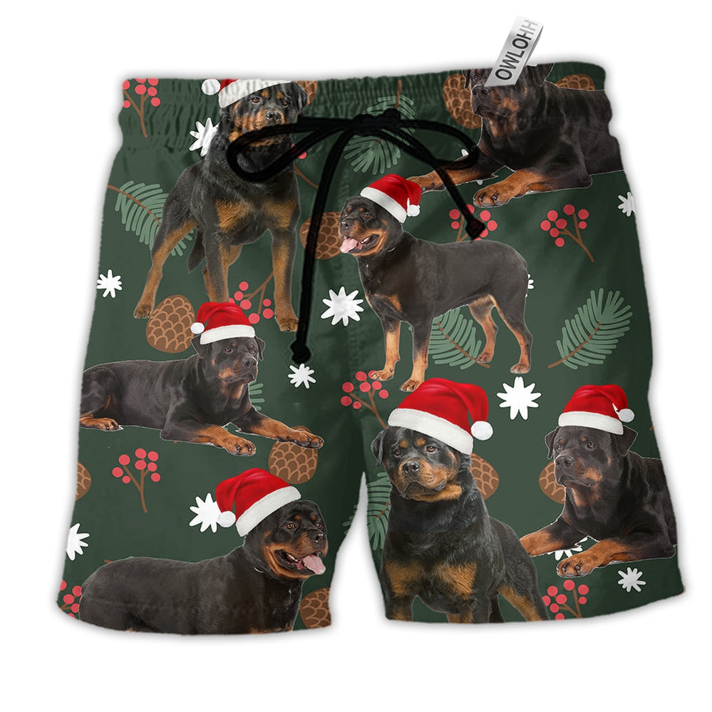 Beach Short / Adults / S Rottweiler Dog Merry Christmas - Beach Short - Owls Matrix LTD
