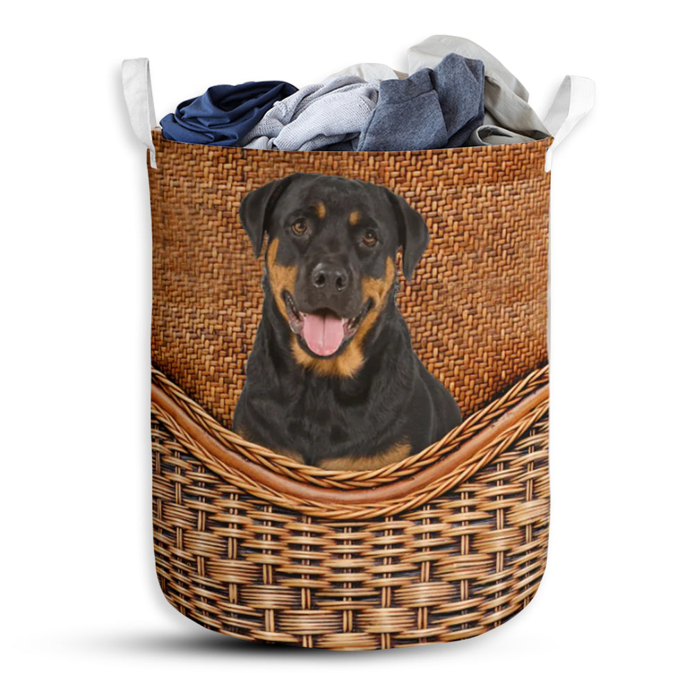 Rottweiler Dog Rattan Teaxture - Laundry Basket - Owls Matrix LTD