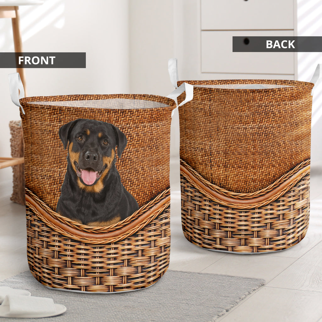 Rottweiler Dog Rattan Teaxture - Laundry Basket - Owls Matrix LTD