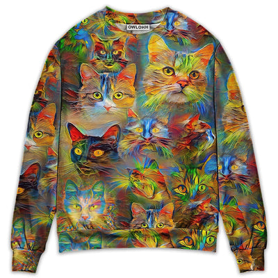 Sweater / S Cat Beautiful Colorfull Painting - Sweater - Ugly Christmas Sweaters - Owls Matrix LTD