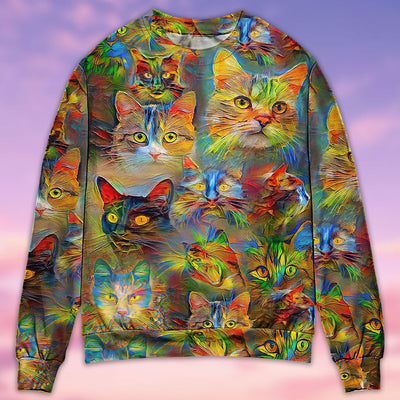Cat Beautiful Colorfull Painting - Sweater - Ugly Christmas Sweaters - Owls Matrix LTD