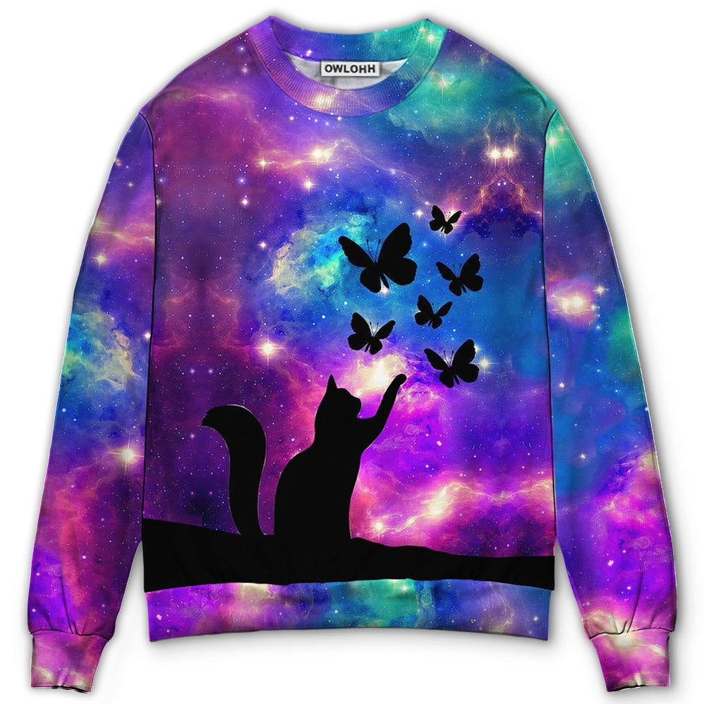 Sweater / S Cat Beautiful Cat And Butterfly - Sweater - Ugly Christmas Sweaters - Owls Matrix LTD