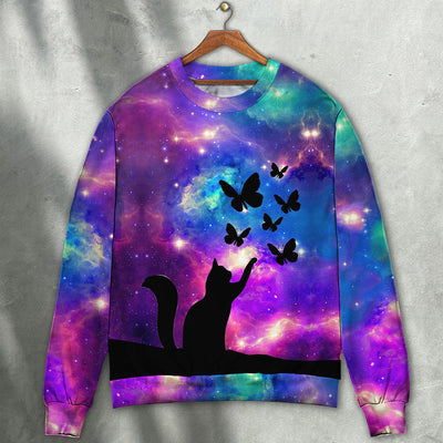 Cat Beautiful Cat And Butterfly - Sweater - Ugly Christmas Sweaters - Owls Matrix LTD