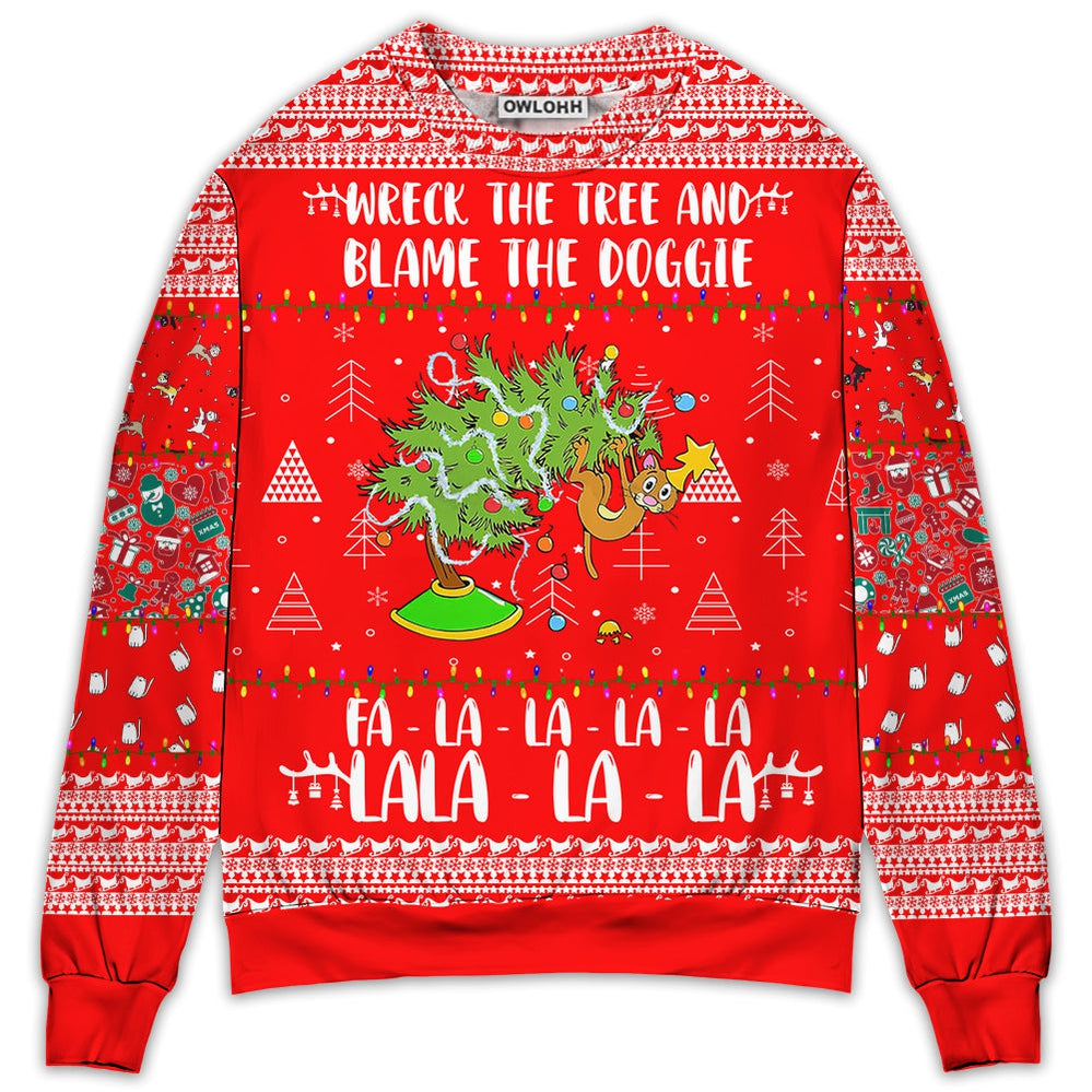 Sweater / S Cat Wreck The Tree Christmas Red Style - Sweater - Ugly Christmas Sweaters - Owls Matrix LTD
