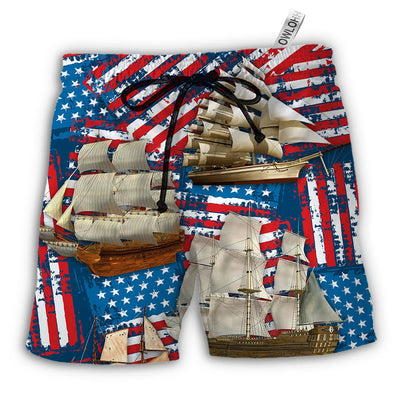 Beach Short / Adults / S Sailing America Independence Day - Beach Short - Owls Matrix LTD