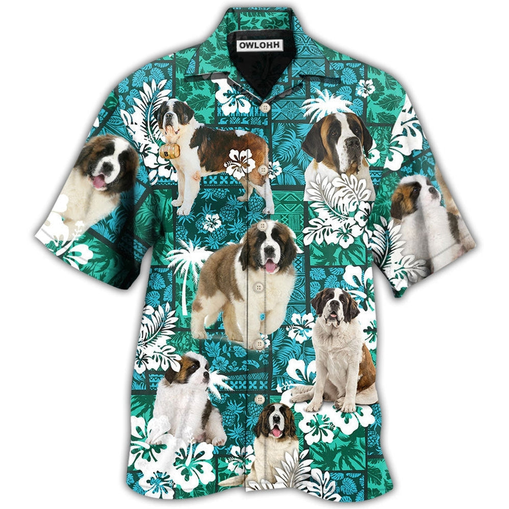 Hawaiian Shirt / Adults / S Saint Bernard Tropical Dog Green Lovely - Hawaiian Shirt - Owls Matrix LTD