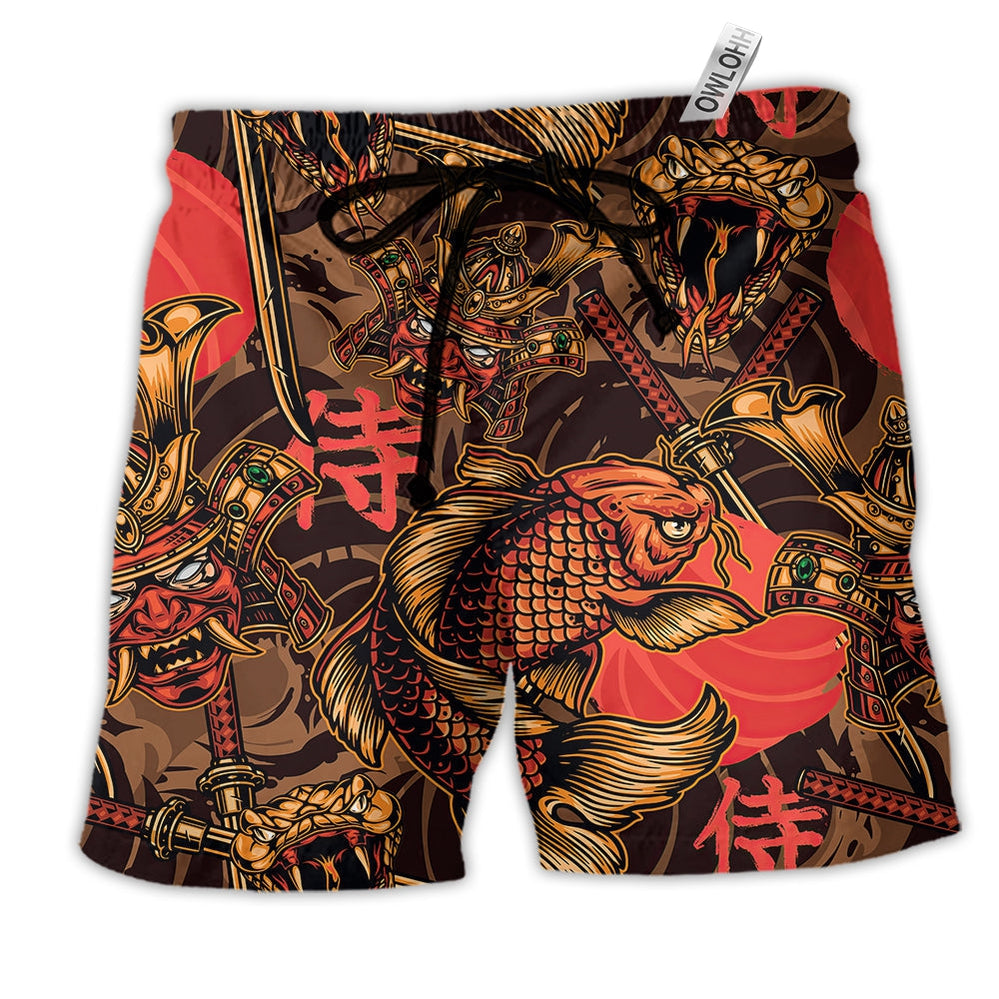 Beach Short / Adults / S Samurai Japan Style Red Style - Beach Short - Owls Matrix LTD