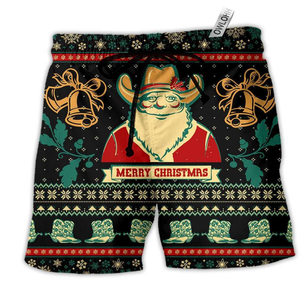 Beach Short / Adults / S Santa Cowboy Christmas Old Man Merry Christmas - Beach Short - Owls Matrix LTD