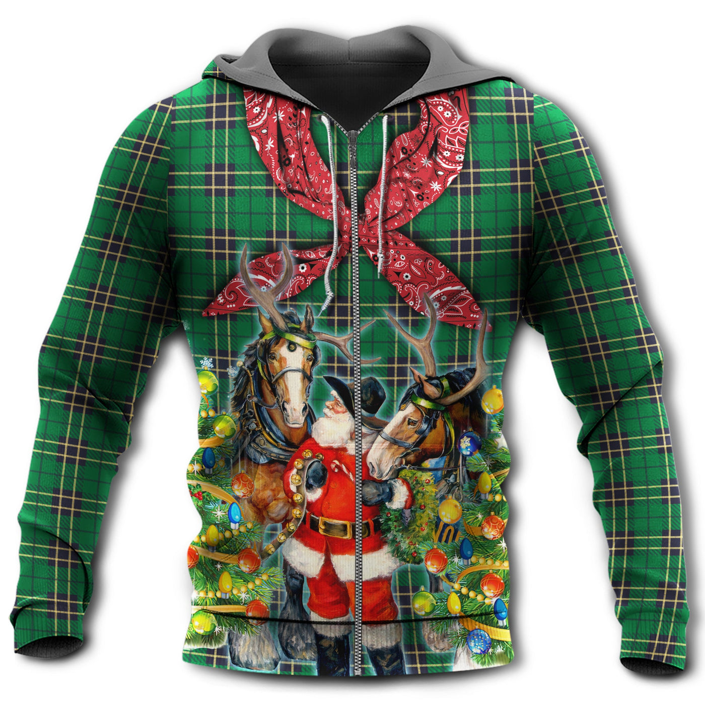 Zip Hoodie / S Santa Cowboy Merry Christmas - Hoodie - Owls Matrix LTD