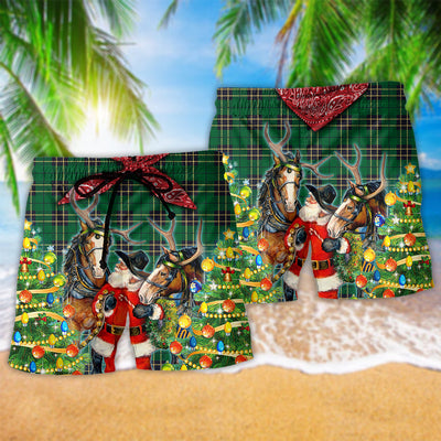Santa Cowboy Merry Christmas Green Style - Beach Short - Owls Matrix LTD