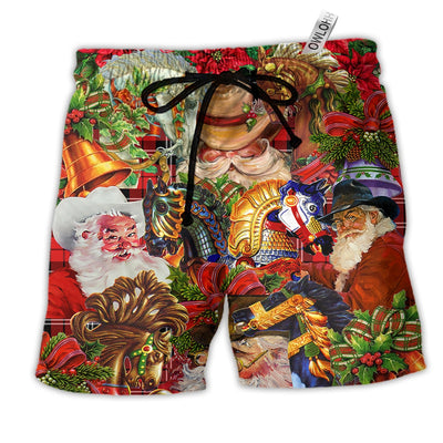 Beach Short / Adults / S Santa Cowboy Merry Christmas Red Style - Beach Short - Owls Matrix LTD