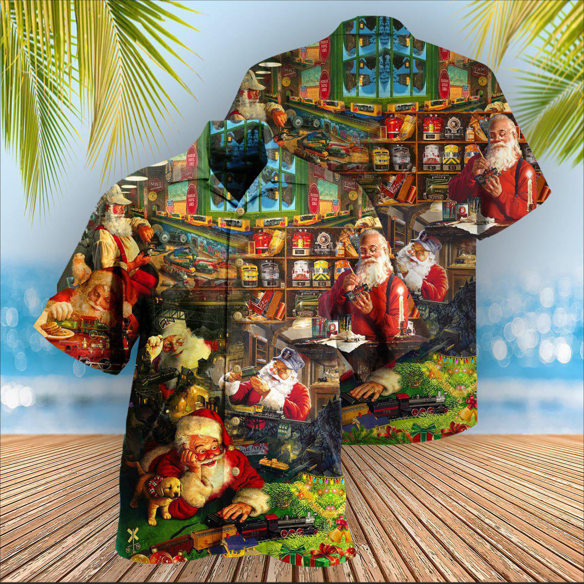 Train Merry Xmas Santa Toys Train Factory - Hawaiian Shirt - Owls Matrix LTD