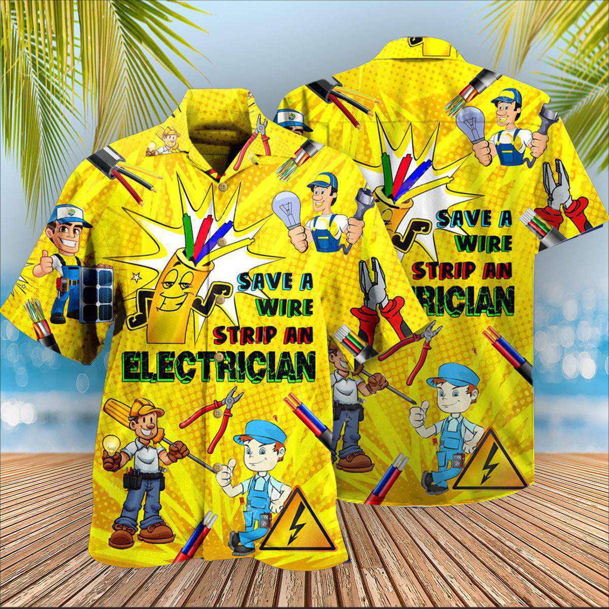 Electrician Save A Wire Stip An Electrician - Hawaiian Shirt - Owls Matrix LTD