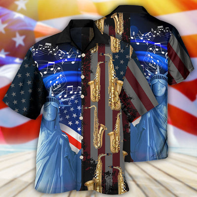 Saxophone Music USA Flag Independence Day - Hawaiian Shirt - Owls Matrix LTD