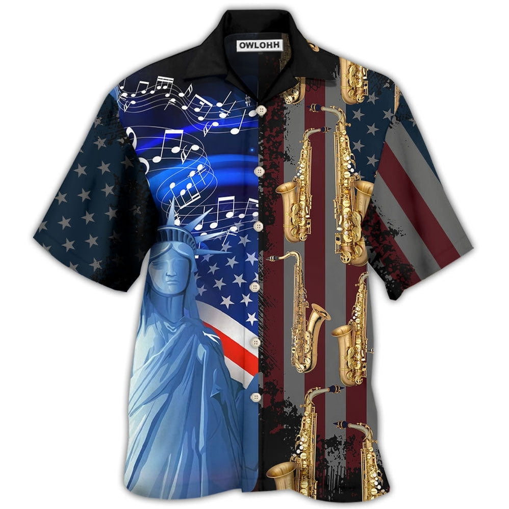 Hawaiian Shirt / Adults / S Saxophone Music USA Flag Independence Day - Hawaiian Shirt - Owls Matrix LTD
