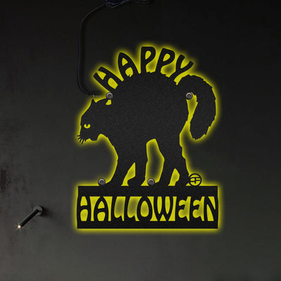 Halloween Scary Cat Happy Halloween - Led Light Metal - Owls Matrix LTD