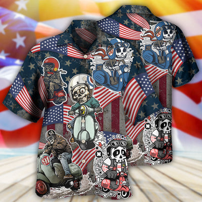 Scooter Skeleton USA Flag Independence Day - Hawaiian Shirt - Owls Matrix LTD