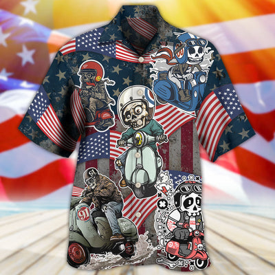 Scooter Skeleton USA Flag Independence Day - Hawaiian Shirt - Owls Matrix LTD