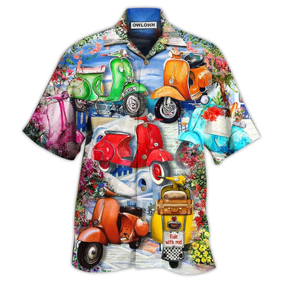 Hawaiian Shirt / Adults / S Scooter Chill With Your Scooters By Greece Beach With Flower- Hawaiian Shirt - Owls Matrix LTD