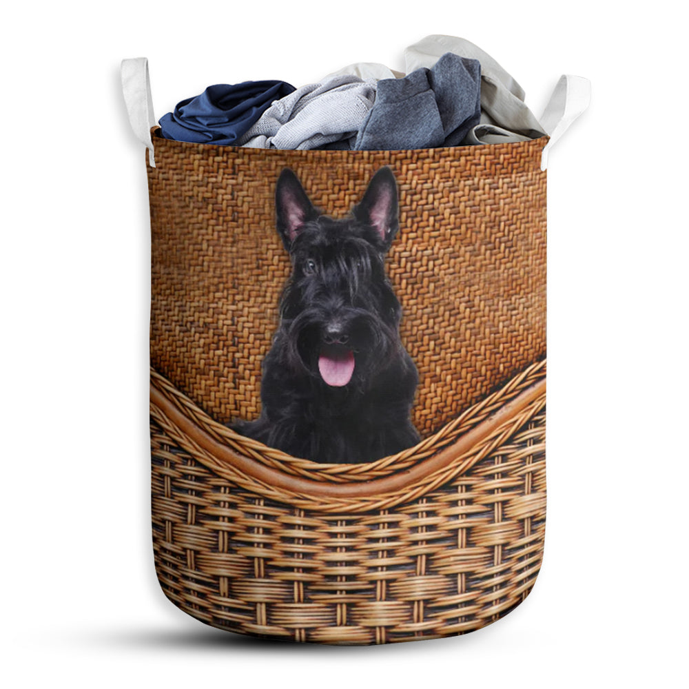 Scottish Terrier Dog Rattan Texture - Laundry Basket - Owls Matrix LTD