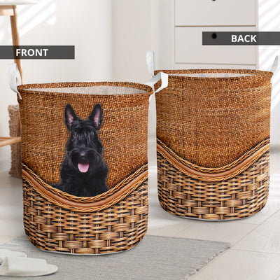 Scottish Terrier Dog Rattan Texture - Laundry Basket - Owls Matrix LTD