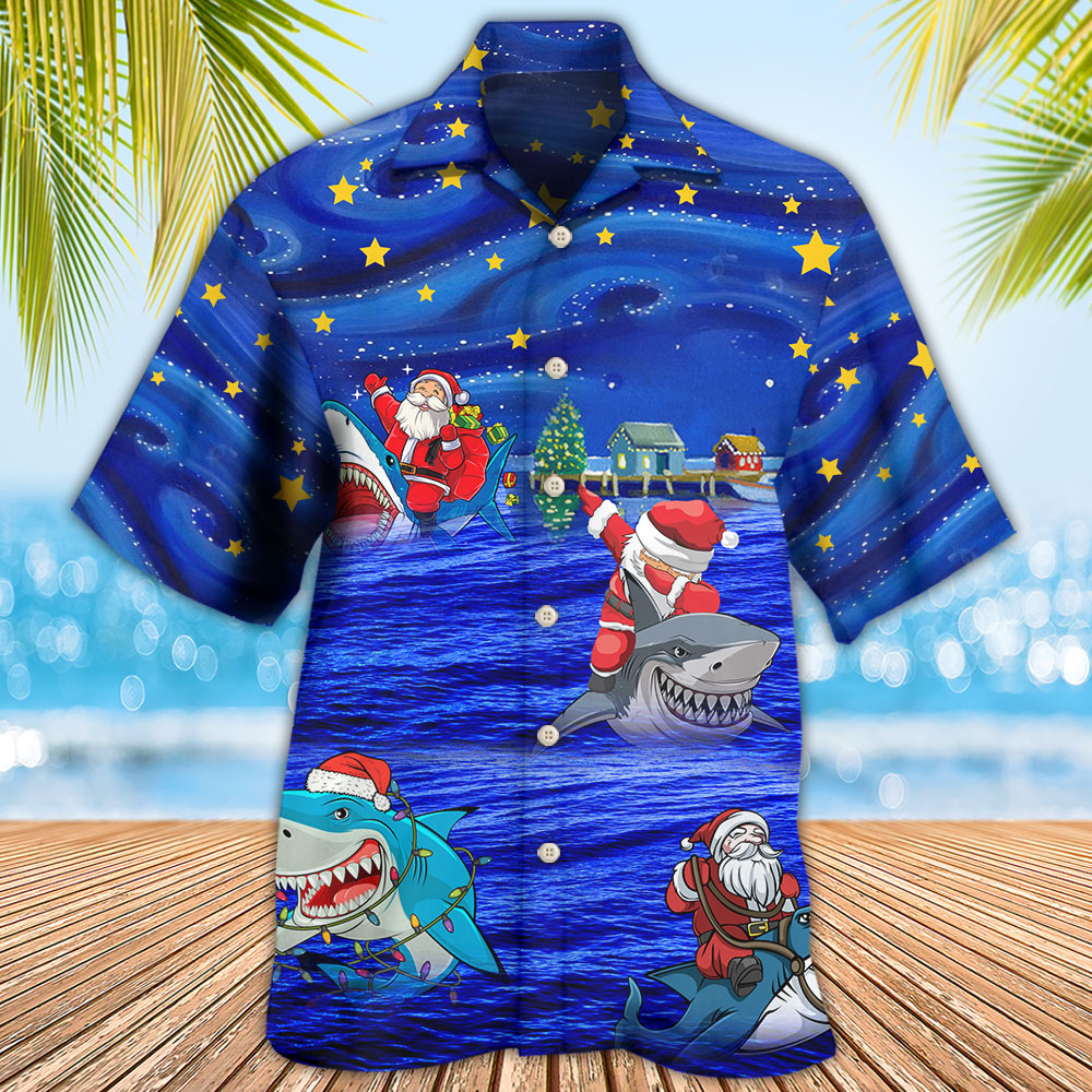 Shark Funny With Santa Amazing Xmas Night Star - Hawaiian Shirt - Owls Matrix LTD