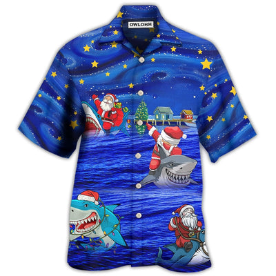 Hawaiian Shirt / Adults / S Shark Funny With Santa Amazing Xmas Night Star - Hawaiian Shirt - Owls Matrix LTD
