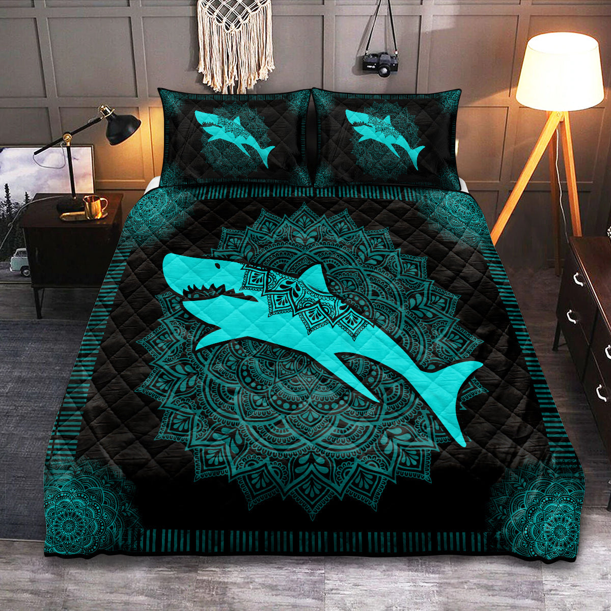 Shark Amazing Blue Style - Quilt Set - Owls Matrix LTD