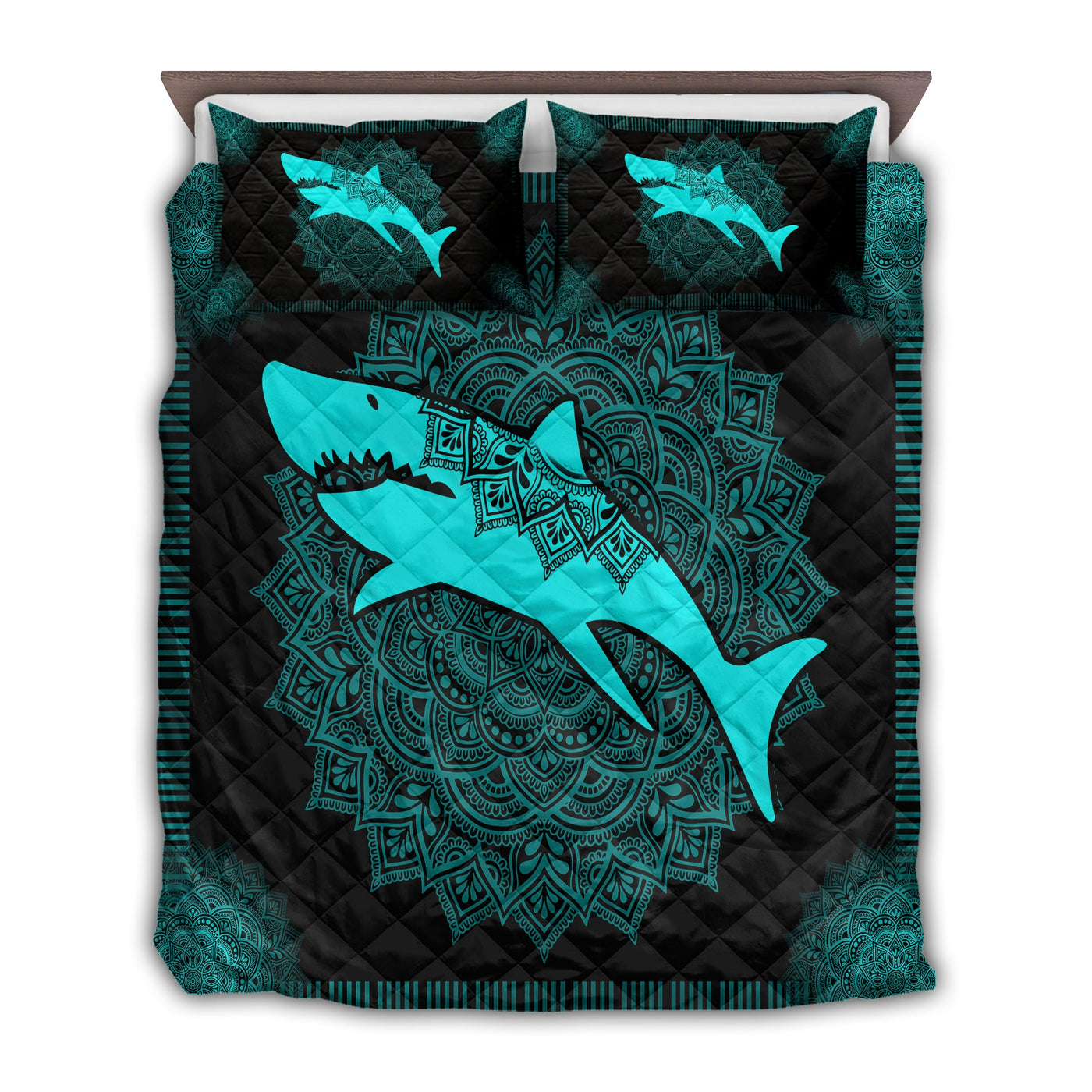 TWIN ( 50 x 60 INCH ) Shark Amazing Blue Style - Quilt Set - Owls Matrix LTD