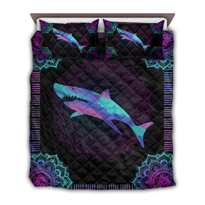 TWIN ( 50 x 60 INCH ) Shark Amazing Mandala Blue And Purple - Quilt Set - Owls Matrix LTD
