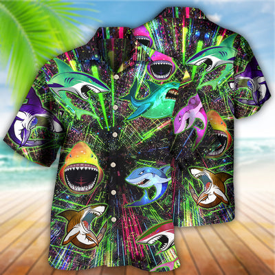 Shark Angry Neon Style - Hawaiian Shirt - Owls Matrix LTD