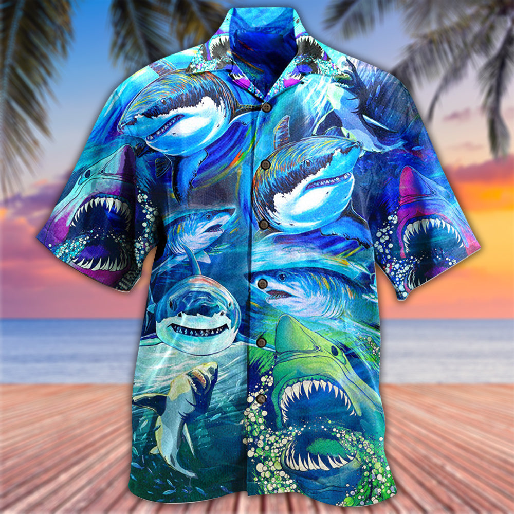 Shark Be A Shark Blue Ocean - Hawaiian Shirt - Owls Matrix LTD
