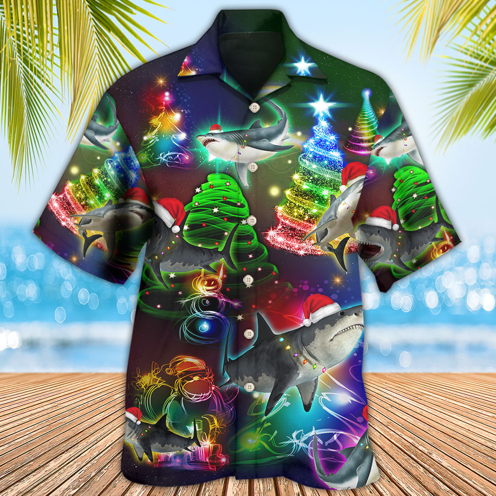 Shark Christmas Tree Shark - Hawaiian Shirt - Owls Matrix LTD